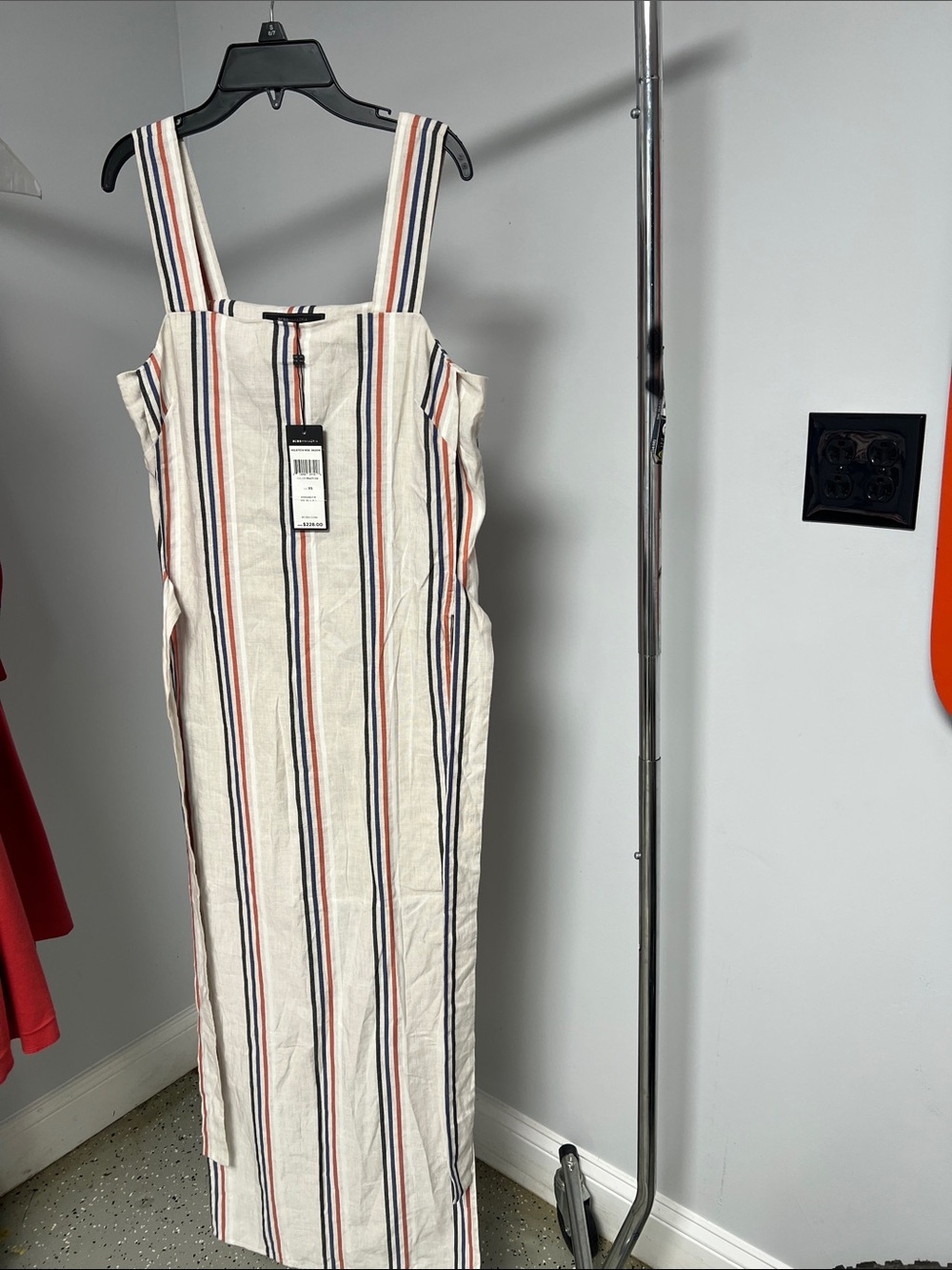 BCBGMaxAzria Cream Maxi Dress with Navy & Red Stripes